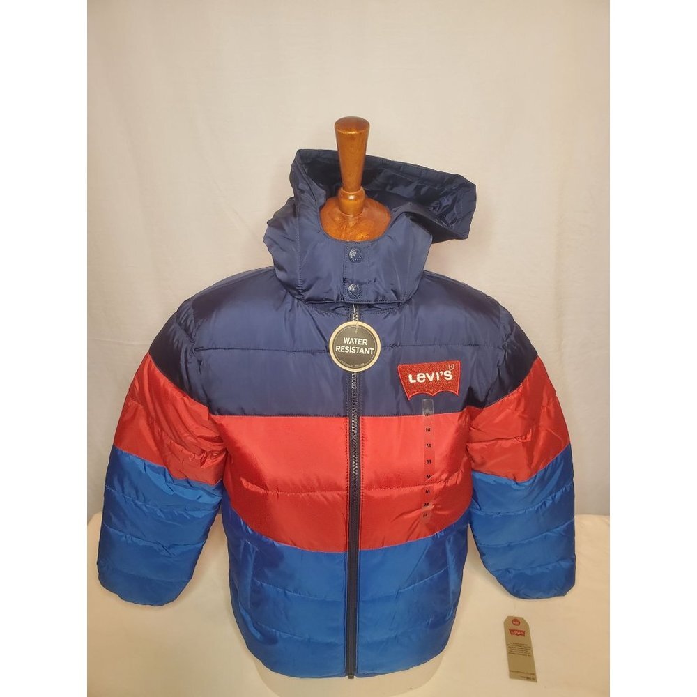 NWT Levi's Boys' Big Puffer Jackets Blue/Red/Navy Size M